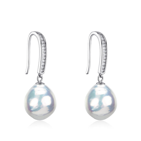 Waterdrop Baroque Pearl Zirconia Hook Earrings  – Sterling Silver